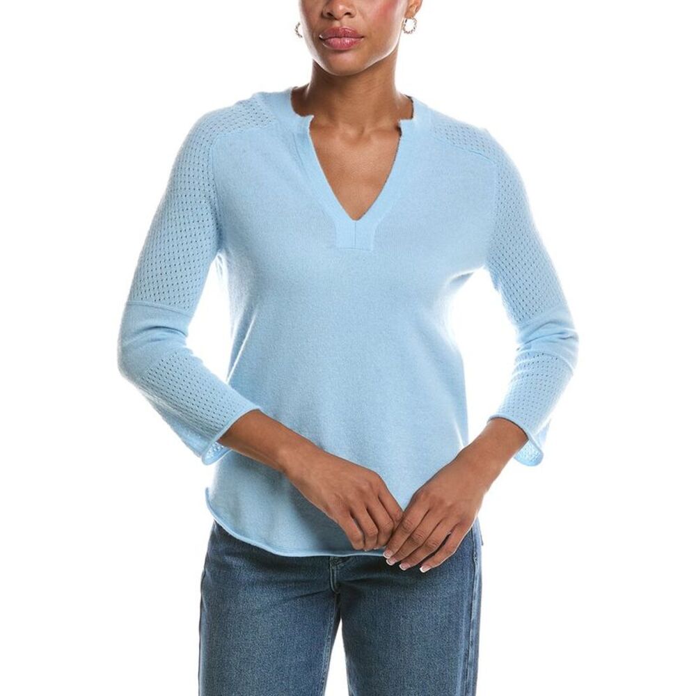 Incashmere Womens V-Neck 100% Cashmere Sweater, Blue